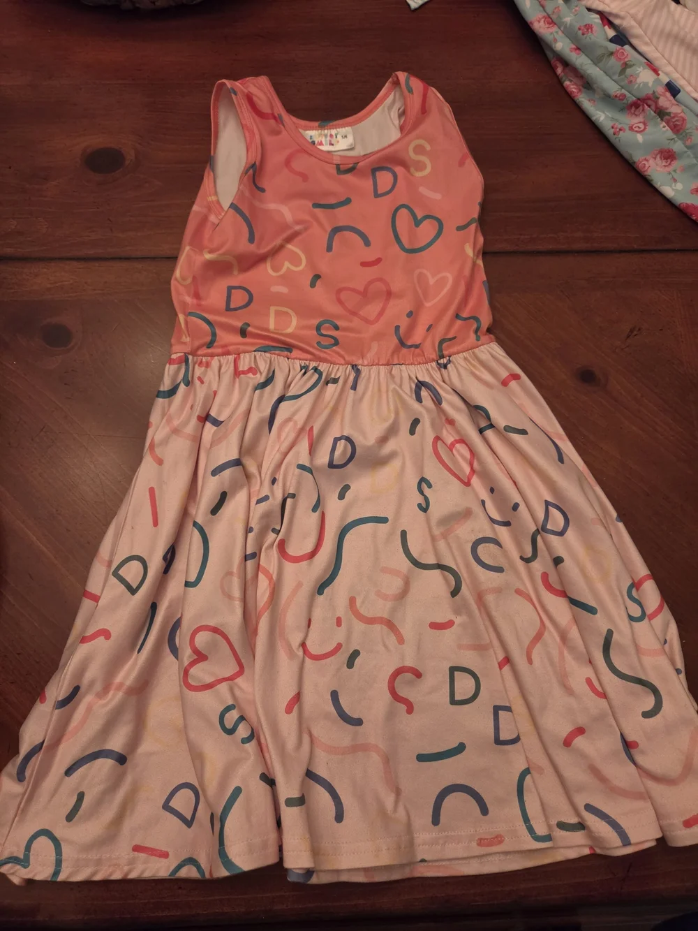 Girls' Coral and Light Pink Heart Print Dress